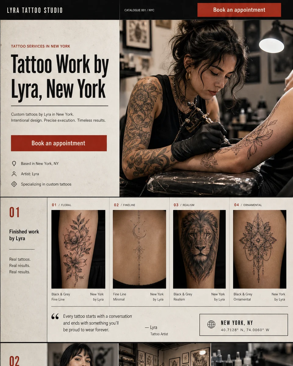 Tattoo Catalogue — design concept direction 01 for Lyra Tattoo Studio, a tattoo studio