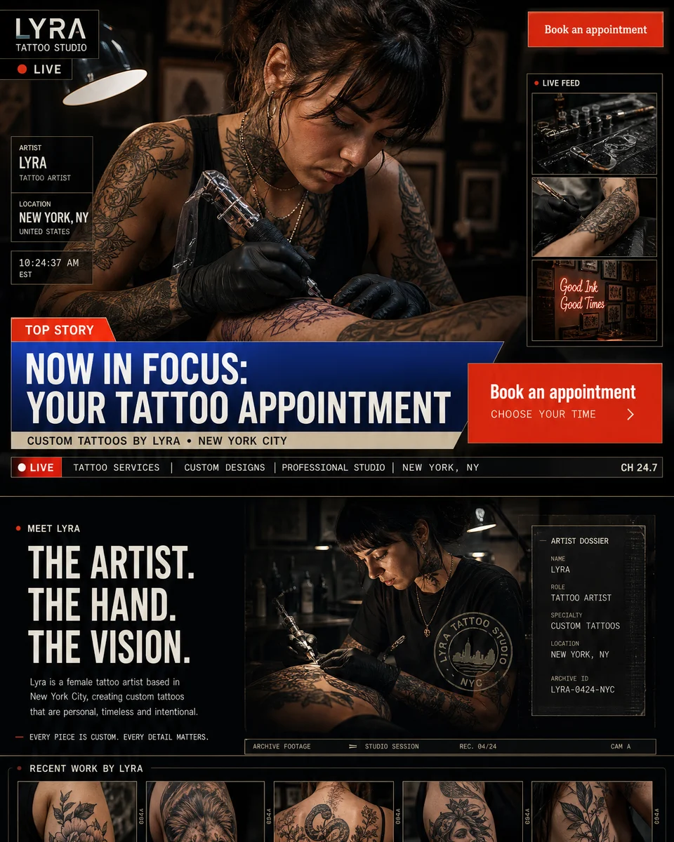Lyra Live — design concept direction 02 for Lyra Tattoo Studio, a tattoo studio