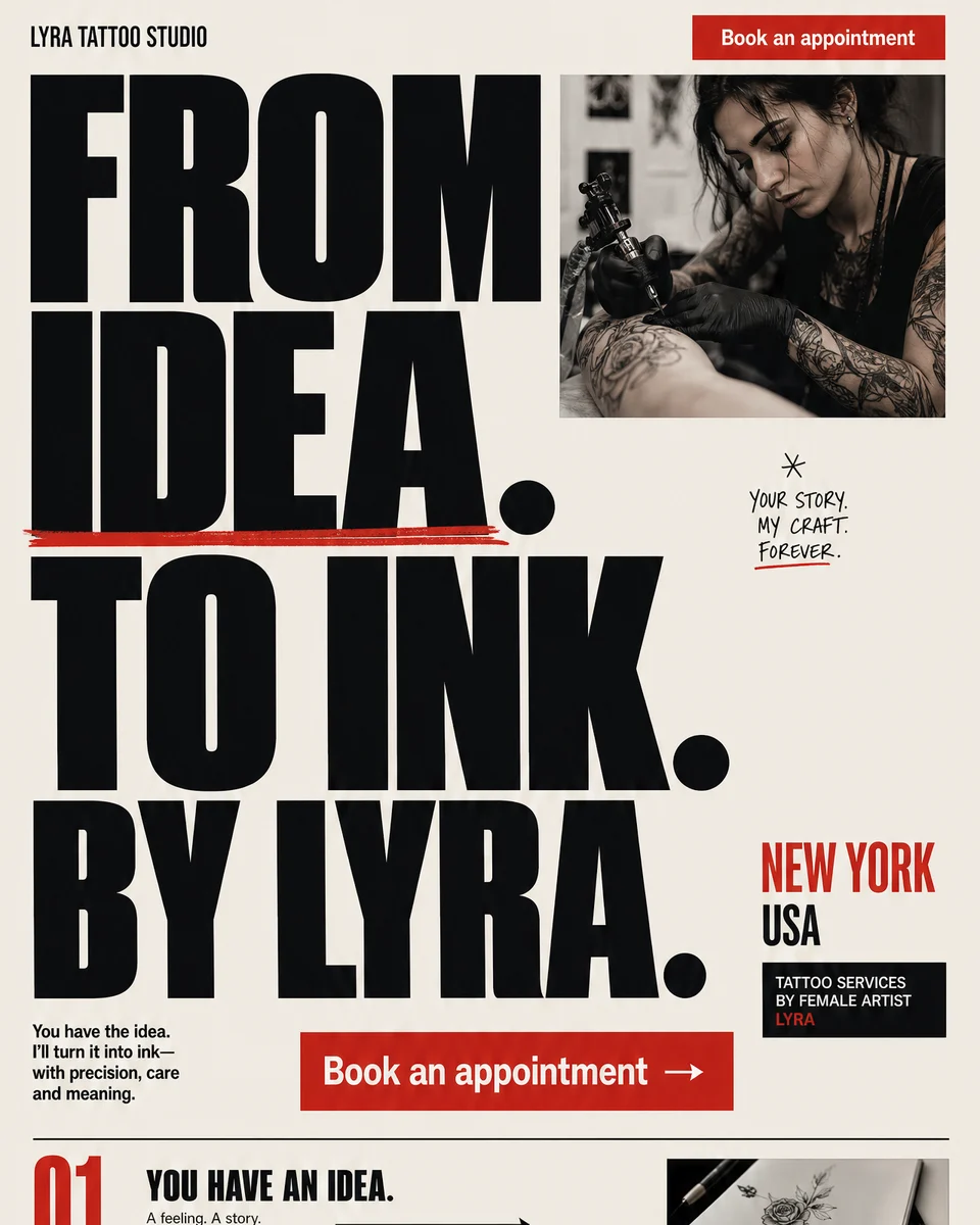 Make It Yours — design concept direction 03 for Lyra Tattoo Studio, a tattoo studio