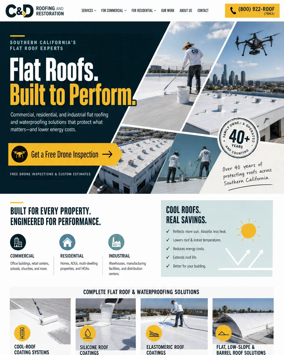 Flat Roofs, Boldly — concept direction 1 for a flat-roof specialist